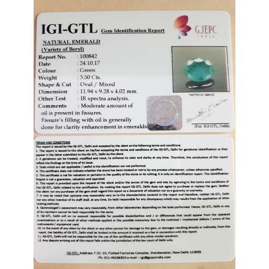 3.89 Ratti NATURAL Panna Stone with Govt Lab Certificate (8100)