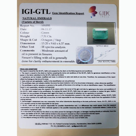 7.31/CT Natural Panna Stone with Govt. Lab Certificate (8991)