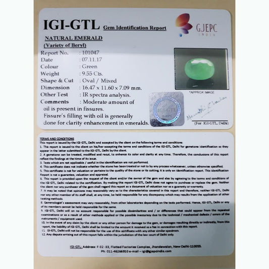 10.61 Ratti Natural Panna Stone with Govt. Lab Certificate (3441)