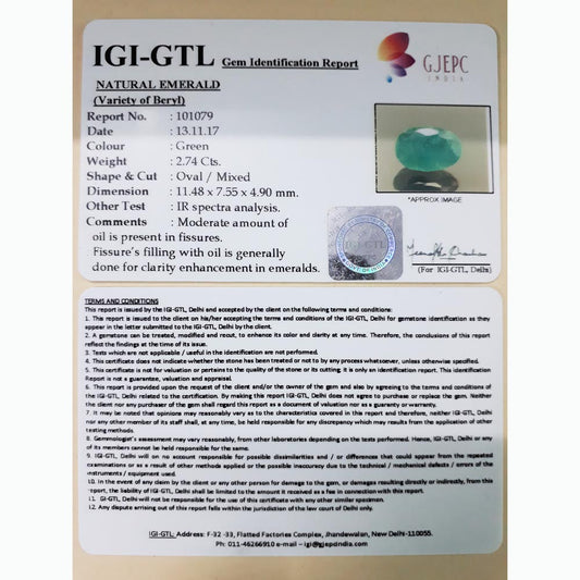 2.74/CT Natural Panna Stone with Govt. Lab Certificate (4551)