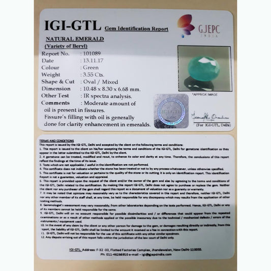 3.94 Ratti Natural Panna Stone with Govt. Lab Certificate (8100)