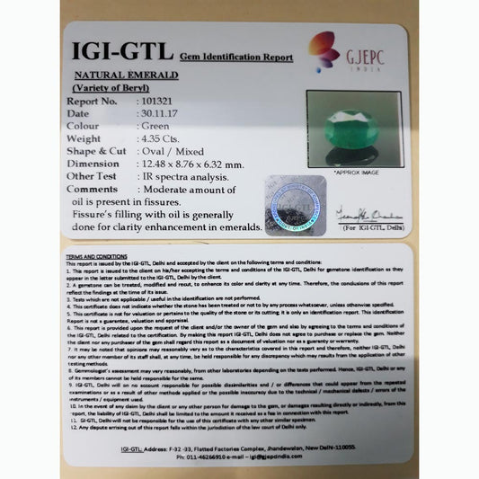 4.83 Ratti Natural Panna Stone with Govt. Lab Certificate (8100)