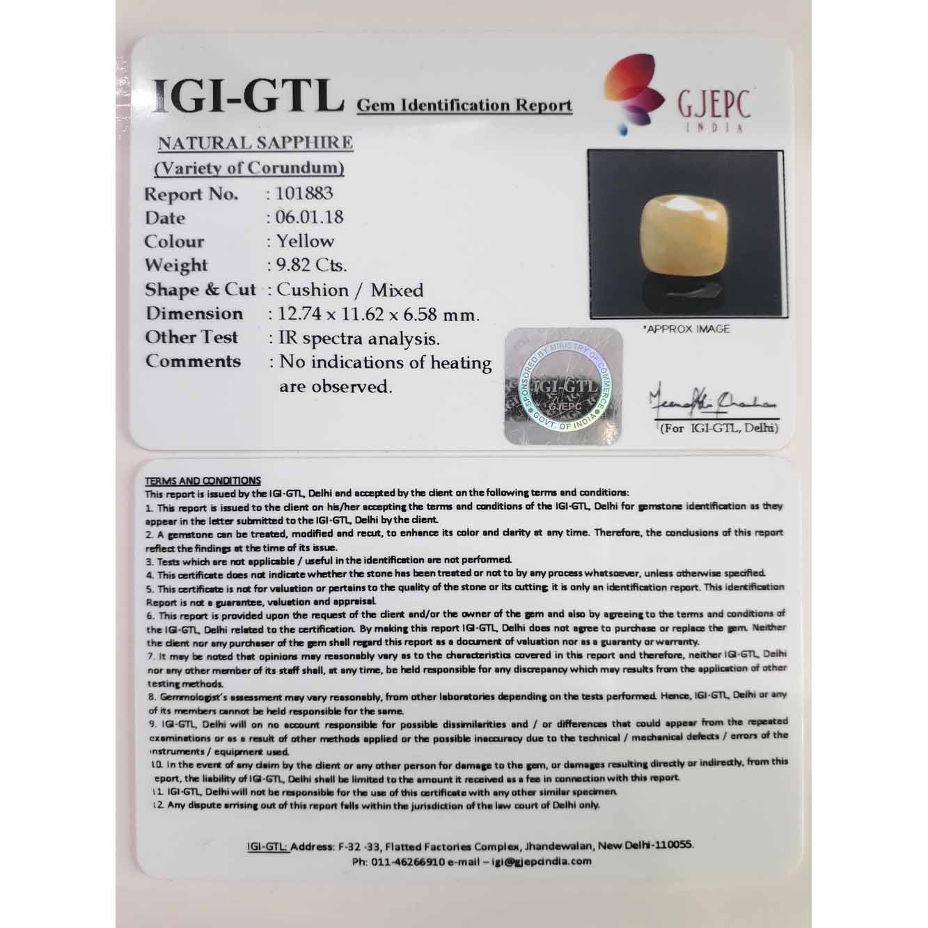 10.91 Ratti  Natural yellow sapphire with Govt Lab Certificate-(2331)