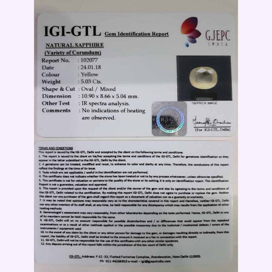 5.59 Ratti yellow sapphire with Govt Lab Certificate-(4551)