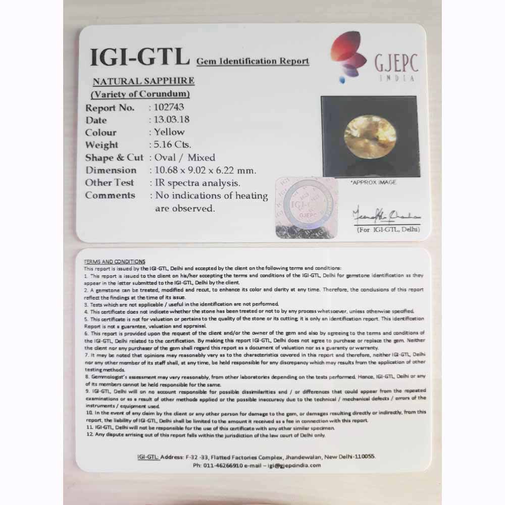 5.73 Ratti yellow sapphire with Govt Lab Certificate-(12210)