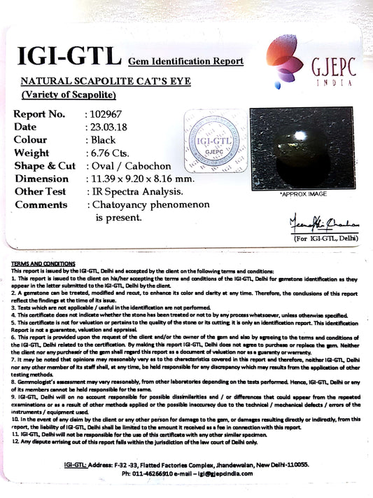 7.51 Ratti Natural Scapolite Cat's Eye with Govt. Lab Certified-(1100)