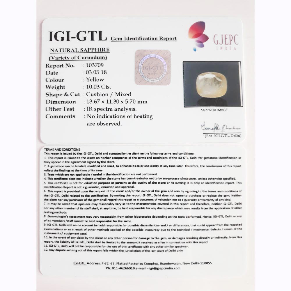 11.14 Ratti  yellow sapphire with Govt Lab Certificate-(6771)