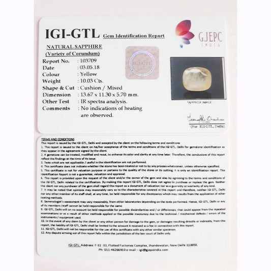 11.14 Ratti  yellow sapphire with Govt Lab Certificate-(6771)