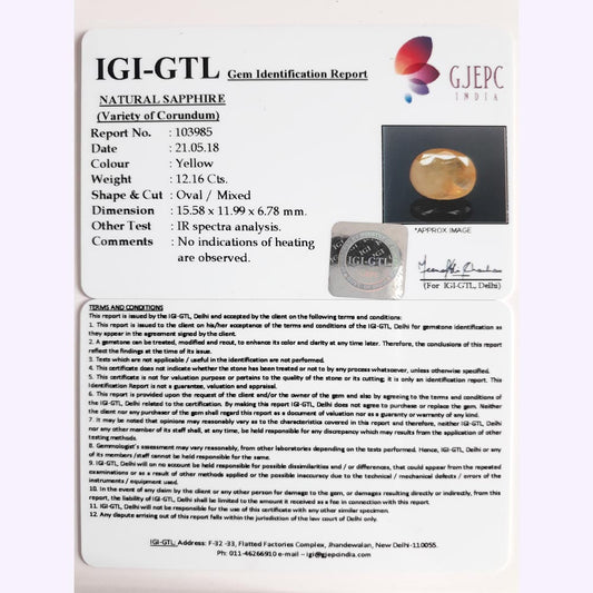 13.51 Ratti Yellow Sapphire with Govt Lab Certificate-(4551)