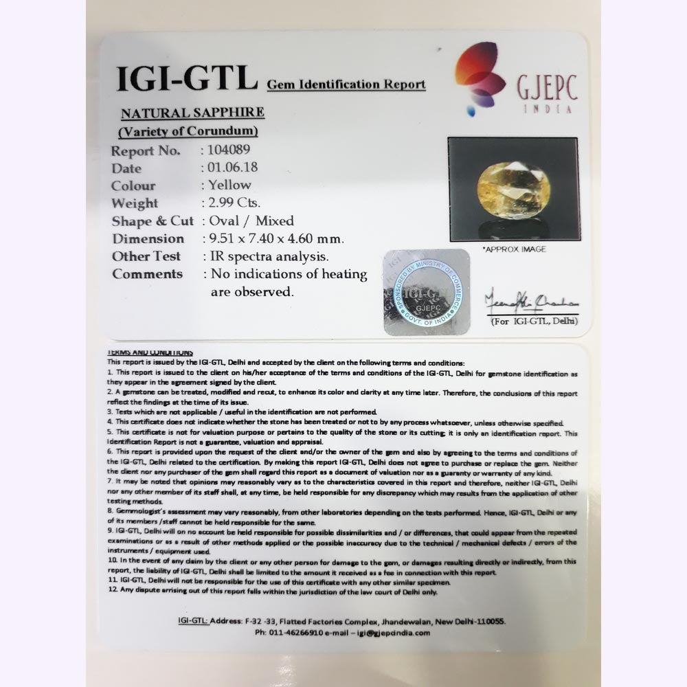 3.32 Ratti Yellow Sapphire with Govt Lab Certificate-(23350)