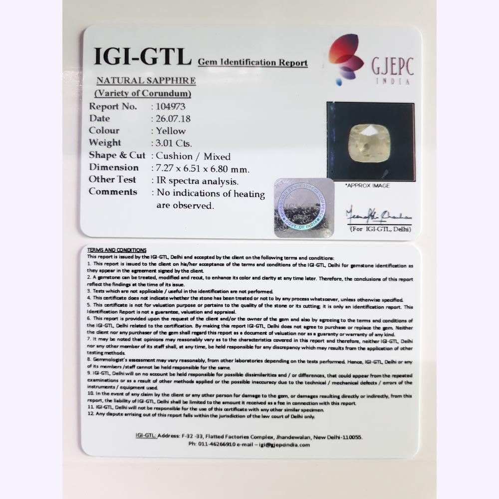 3.34 Ratti  yellow sapphire with Govt Lab Certificate-(6771)