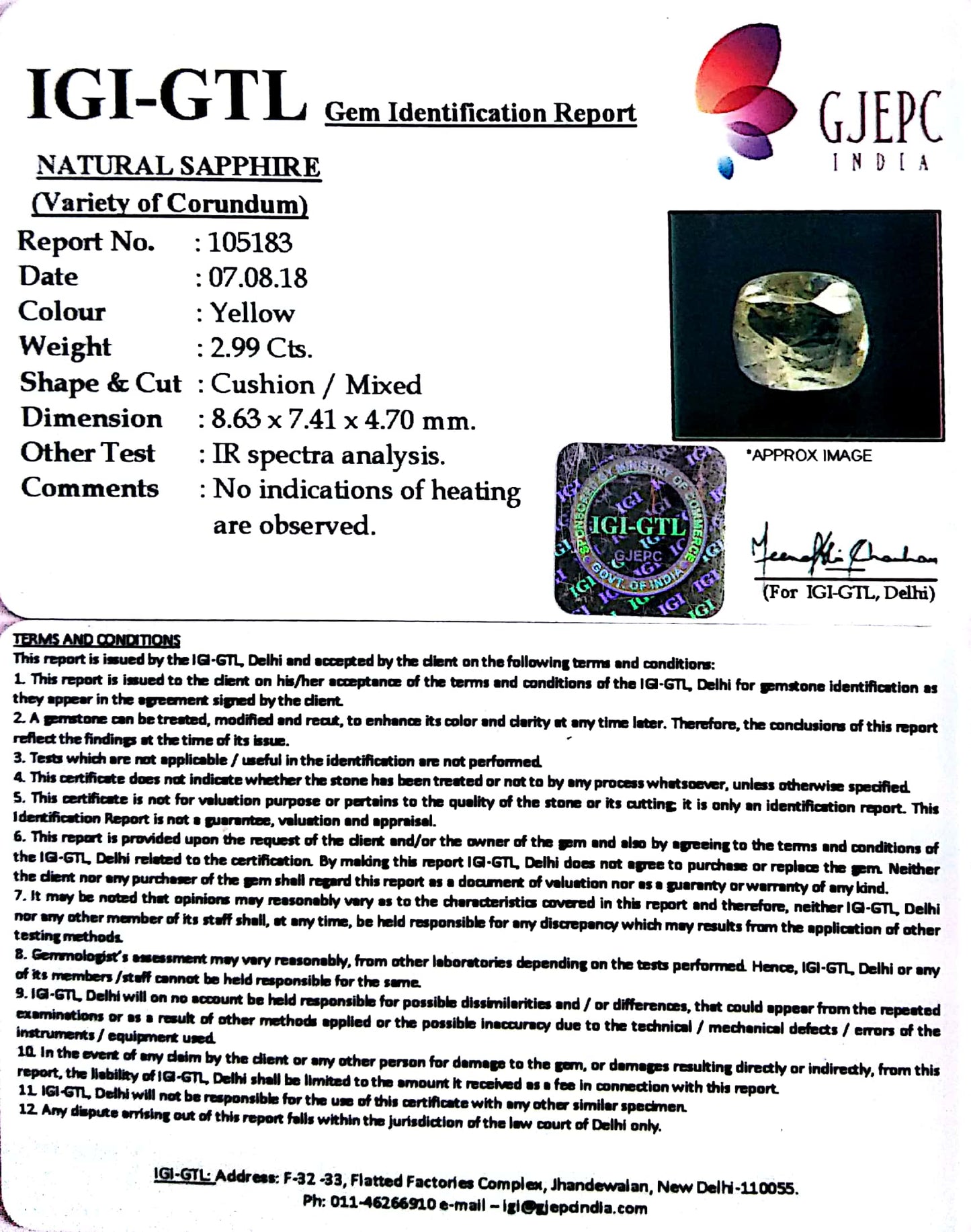 3.32 Ratti  yellow sapphire with Govt Lab Certificate-(YELSA9T)