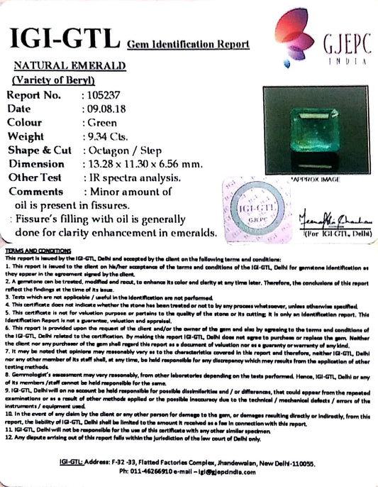 9.34/CT Natural Panna Stone with Govt. Lab Certificate (8991)