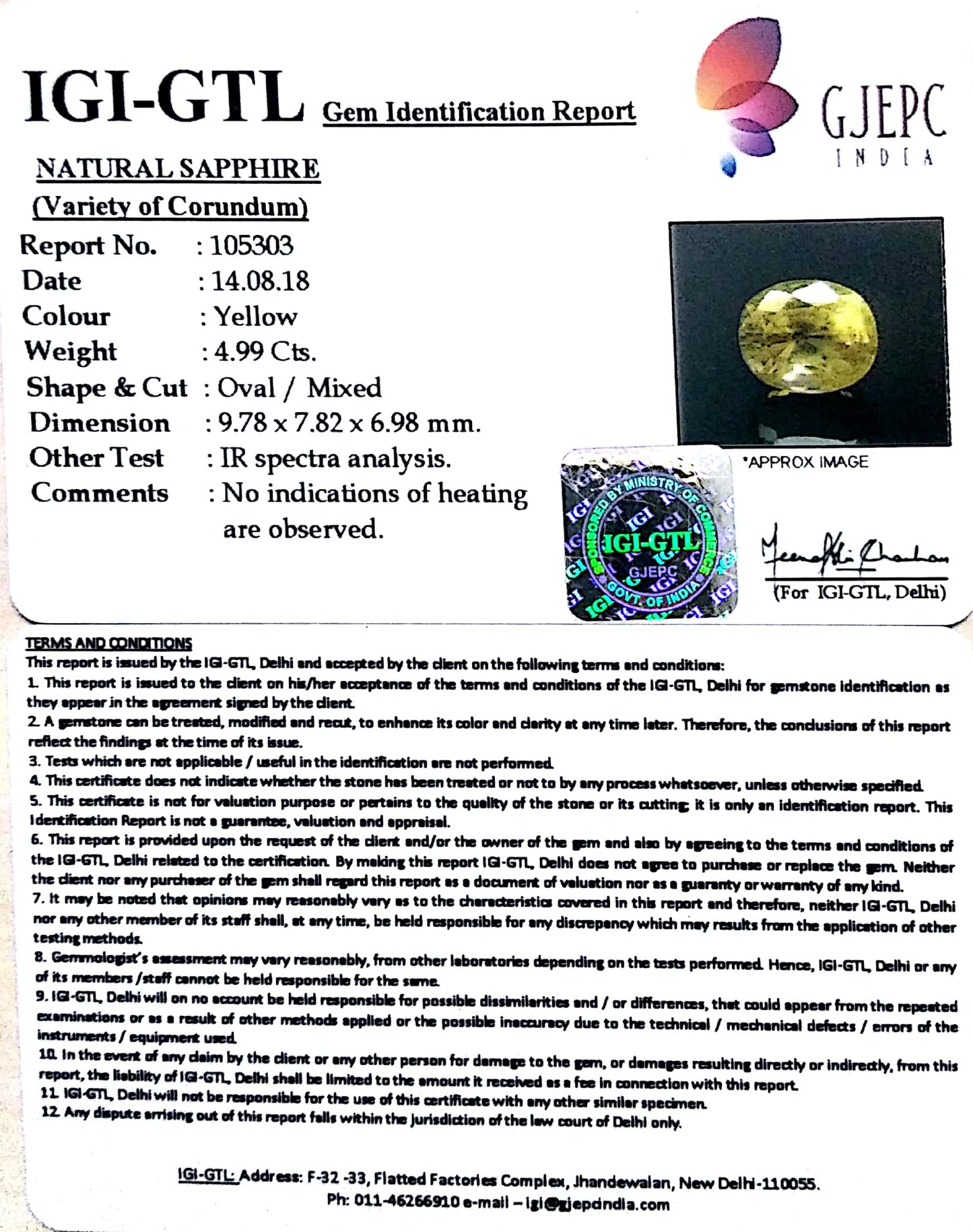 4.99/CT Yellow Sapphire with Govt Lab Certificate-(YELSA9W)