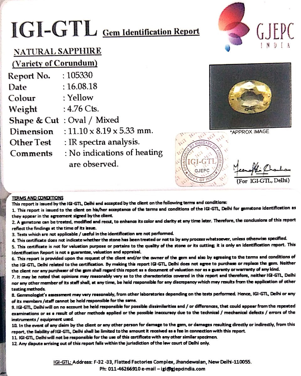 4.76/CT Natural Ceylonese Pukhraj with Govt Lab Certificate-67710