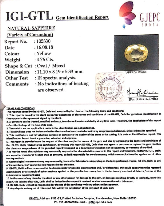 4.76/CT Natural Ceylonese Pukhraj with Govt Lab Certificate-67710