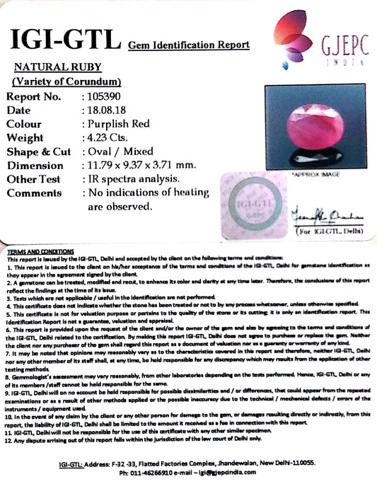 4.70 Ratti Natural Mozambique Ruby with Govt. Lab Certificate-(12210)