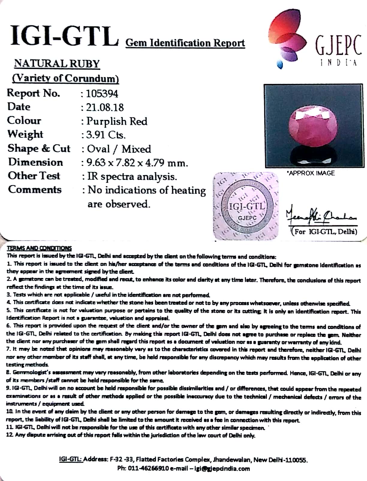 4.34 Ratti Natural New Burma Ruby with Govt. Lab Certificate