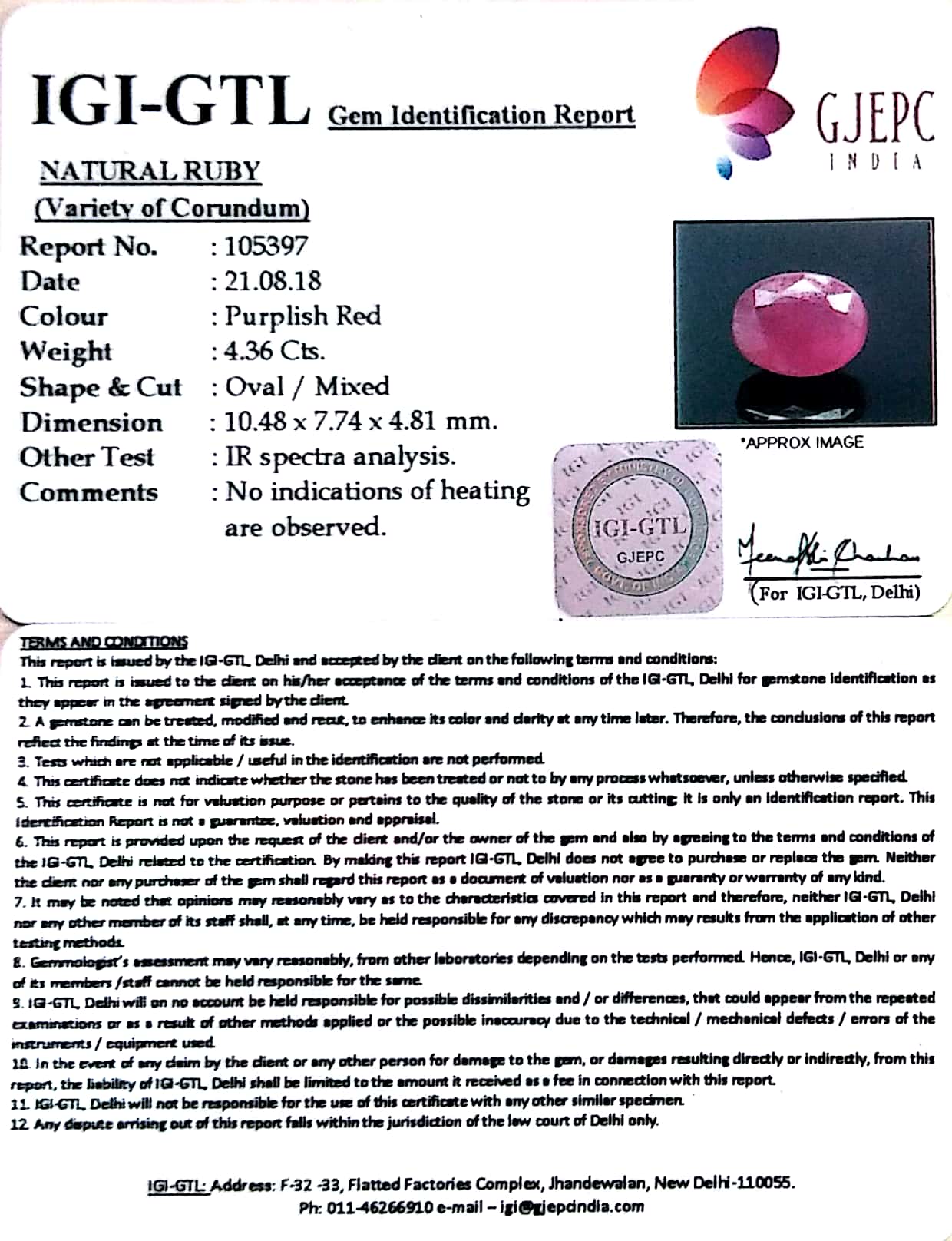 4.84 Ratti Natural Neo Burma Ruby with Govt. Lab Certificate