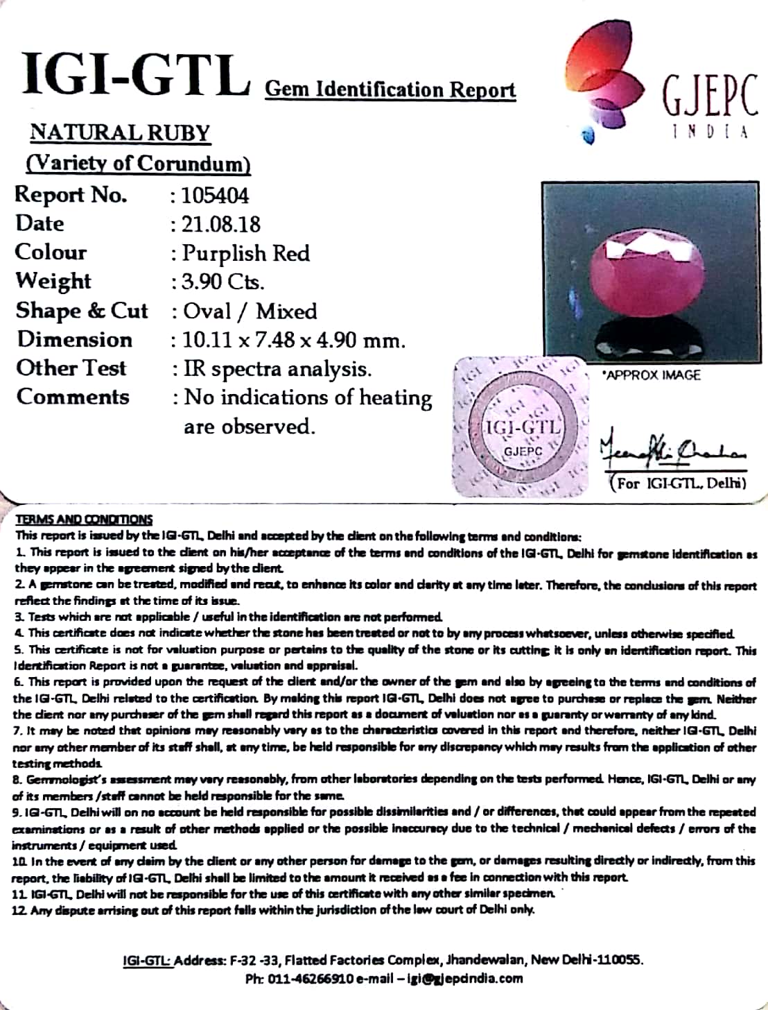 4.33 Ratti Natural New Burma Ruby with Govt. Lab Certificate