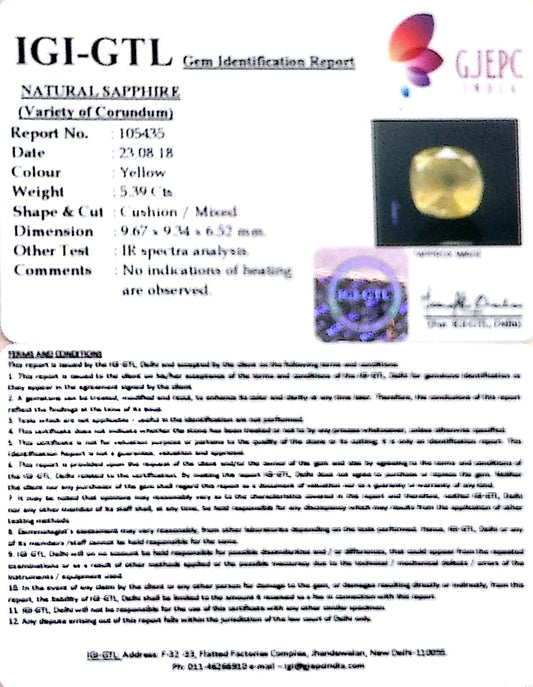 5.99 Ratti  yellow sapphire with Govt Lab Certificate-(6771)