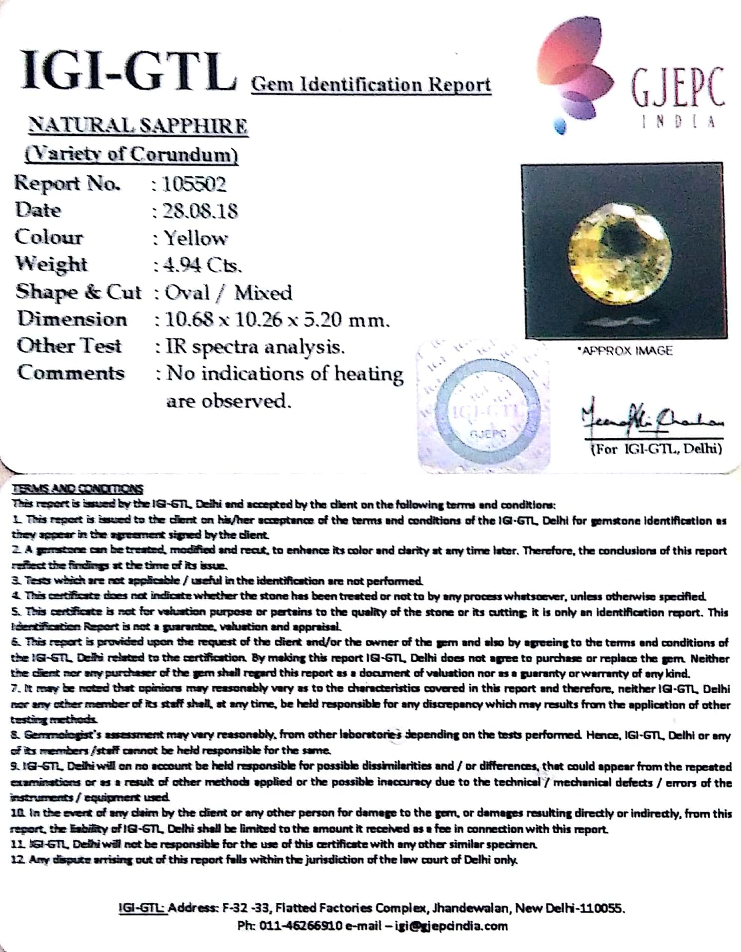 4.94/CT Yellow Sapphire with Govt Lab Certificate-(YELSA9W)