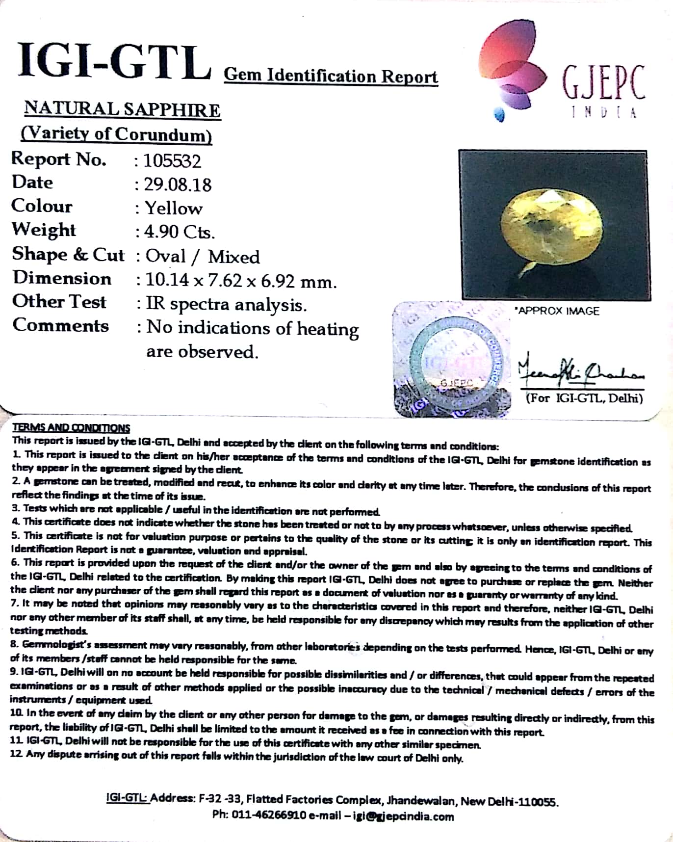 5.44 Ratti  yellow sapphire with Govt Lab Certificate