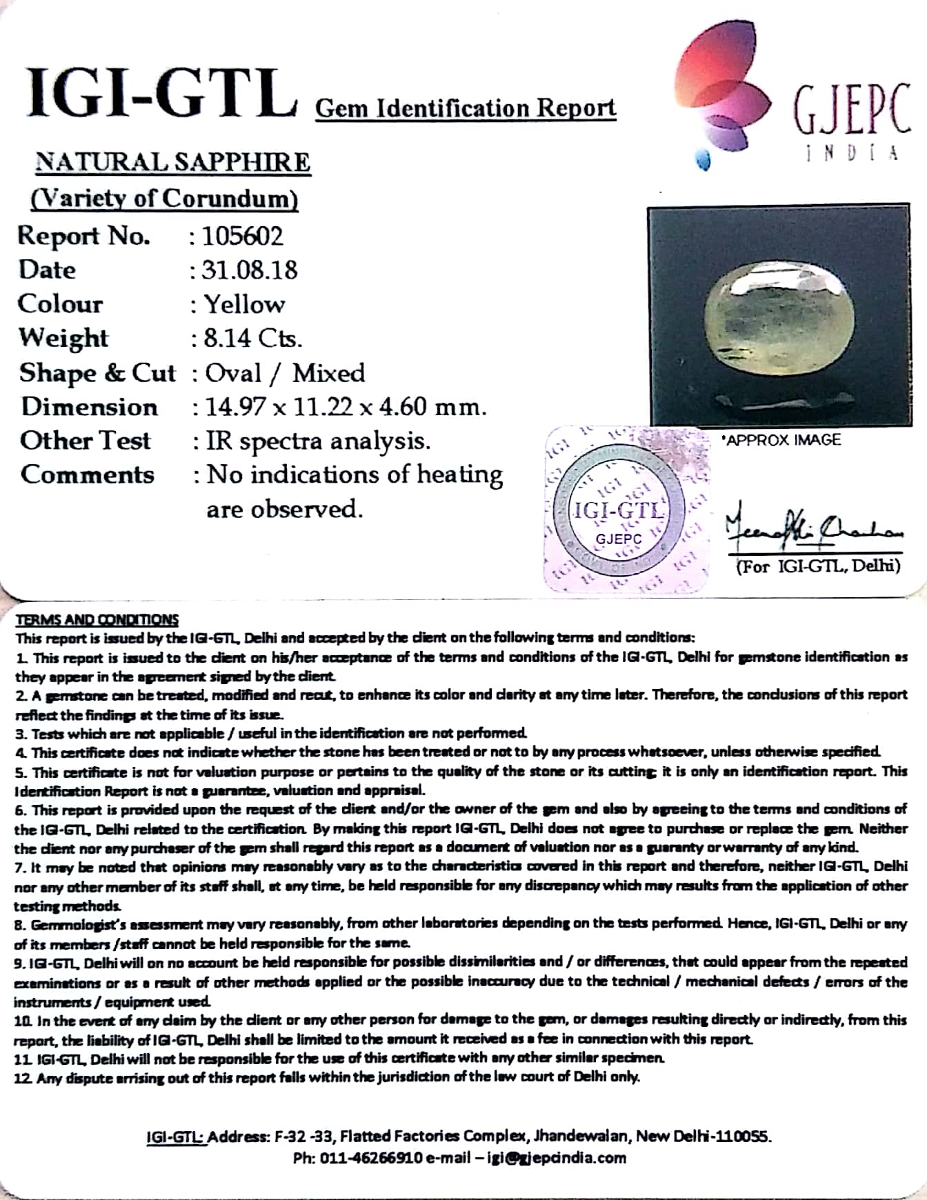 9.04 Ratti  Natural yellow sapphire with Govt Lab Certificate