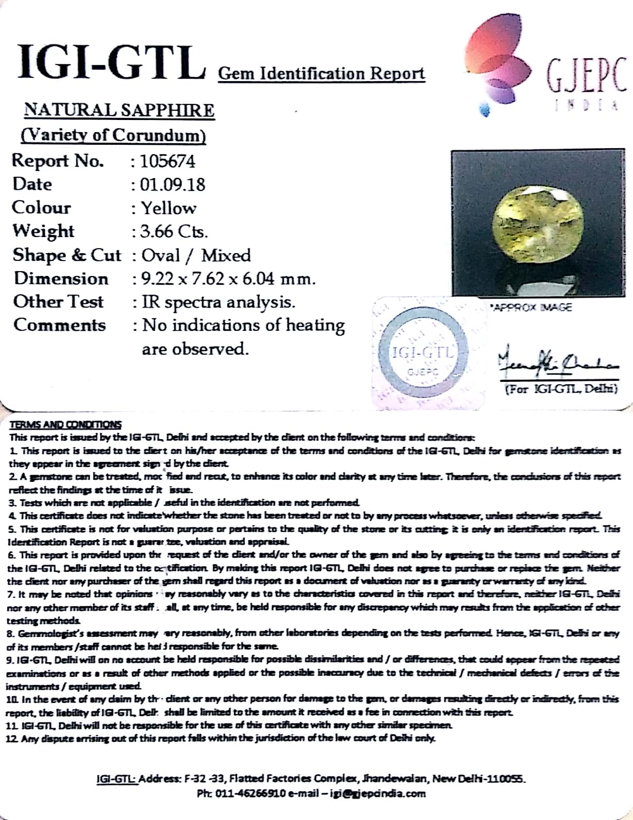 4.07 Ratti  Natural yellow sapphire with Govt Lab Certificate-(YELSA9T)