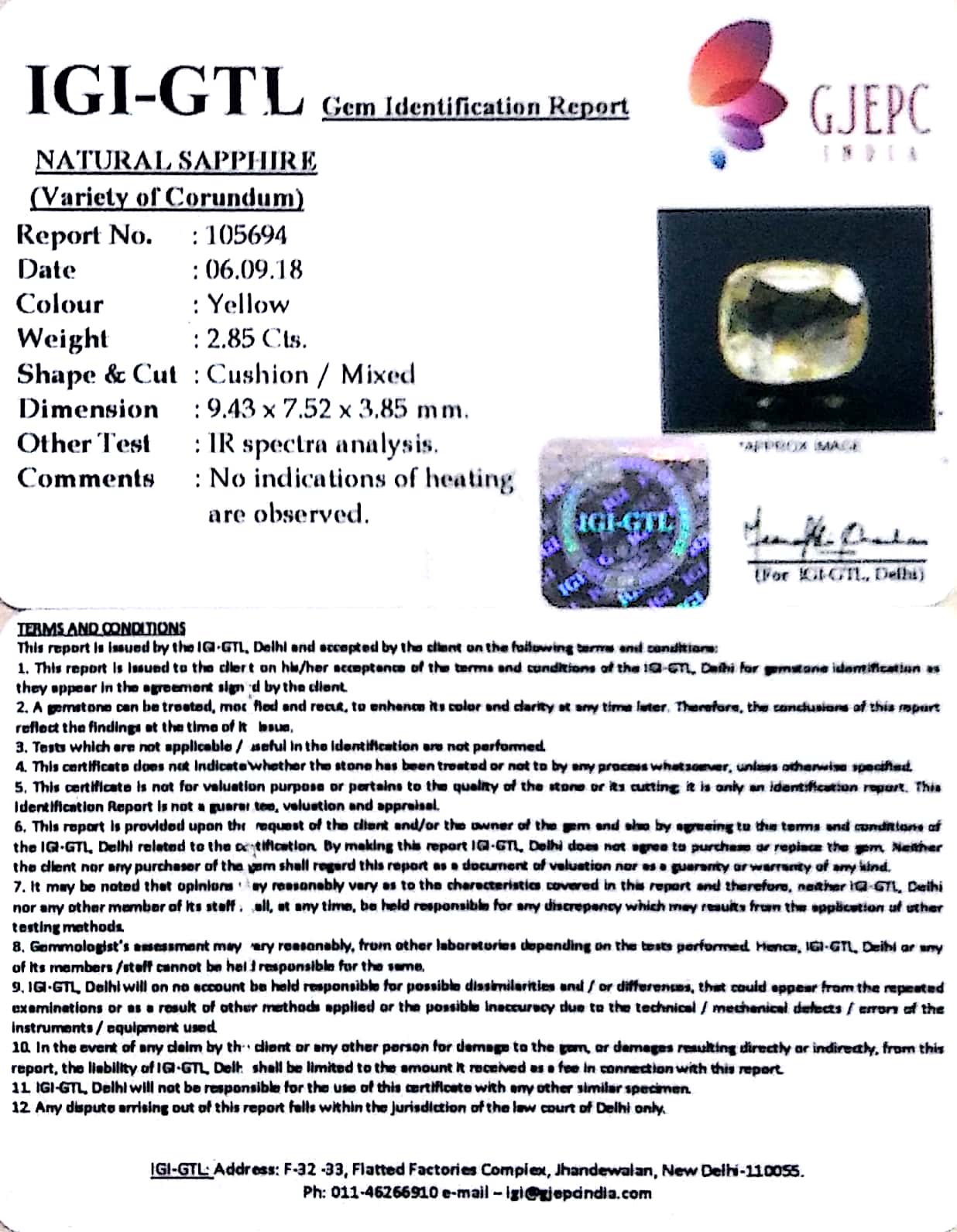 2.85/CT Natural yellow sapphire with Govt Lab Certificate-YELSA9U