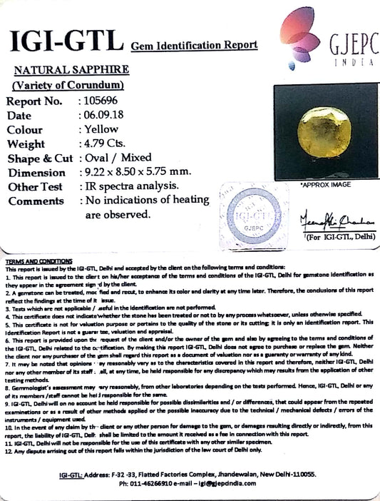 5.32 Ratti  Natural yellow sapphire with Govt Lab Certificate