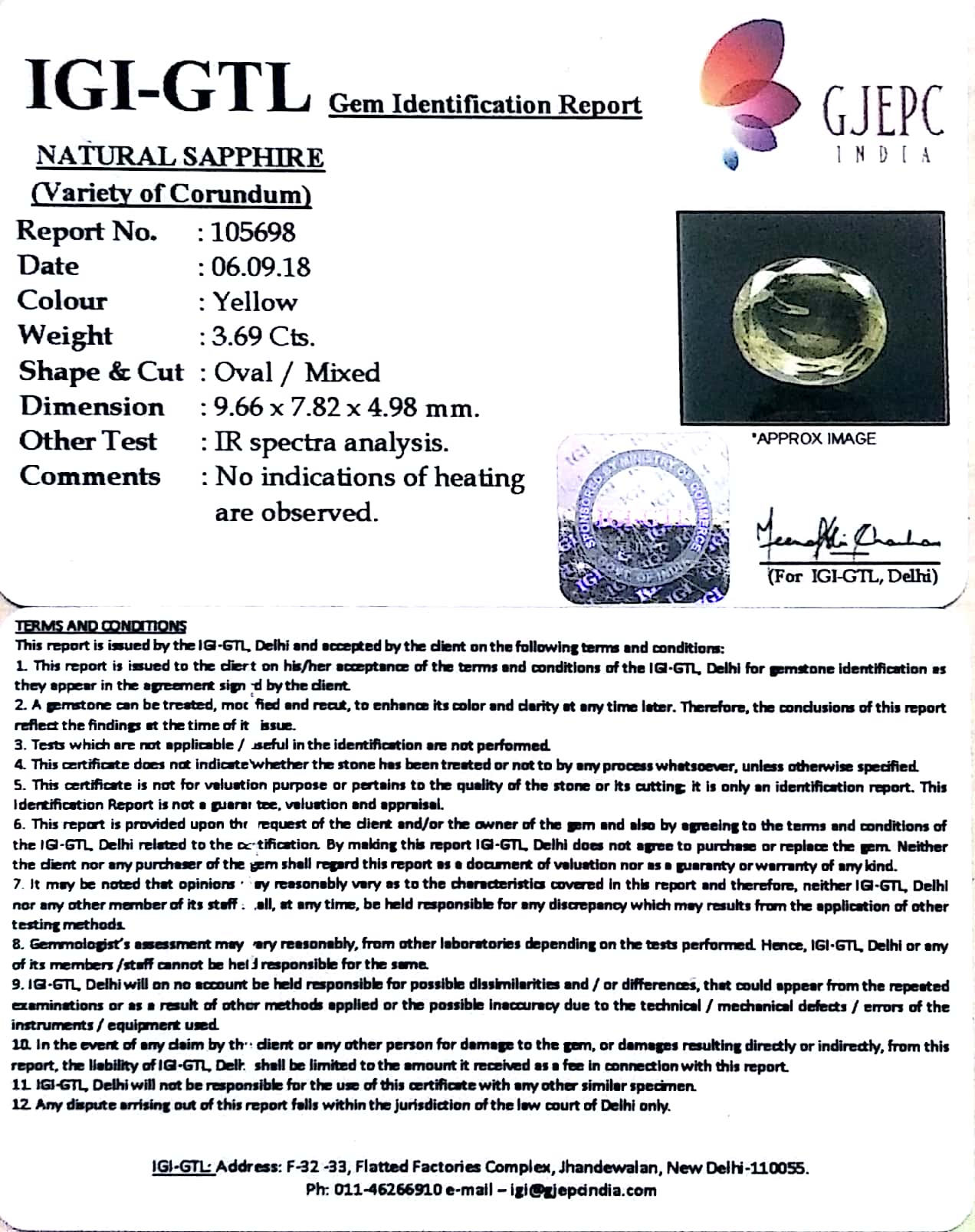 3.69/CT Natural yellow sapphire with Govt Lab Certificate-YELSA9U