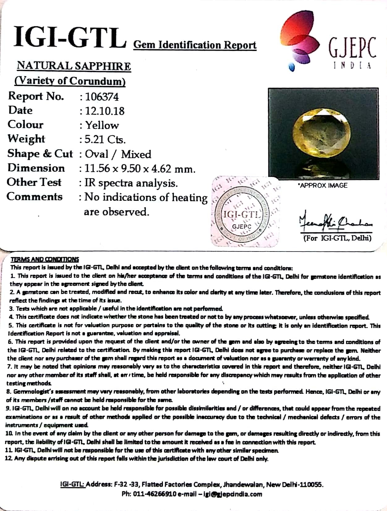 5.79 Ratti Natural Yellow Sapphire With Govt Lab Certificate-(12210)