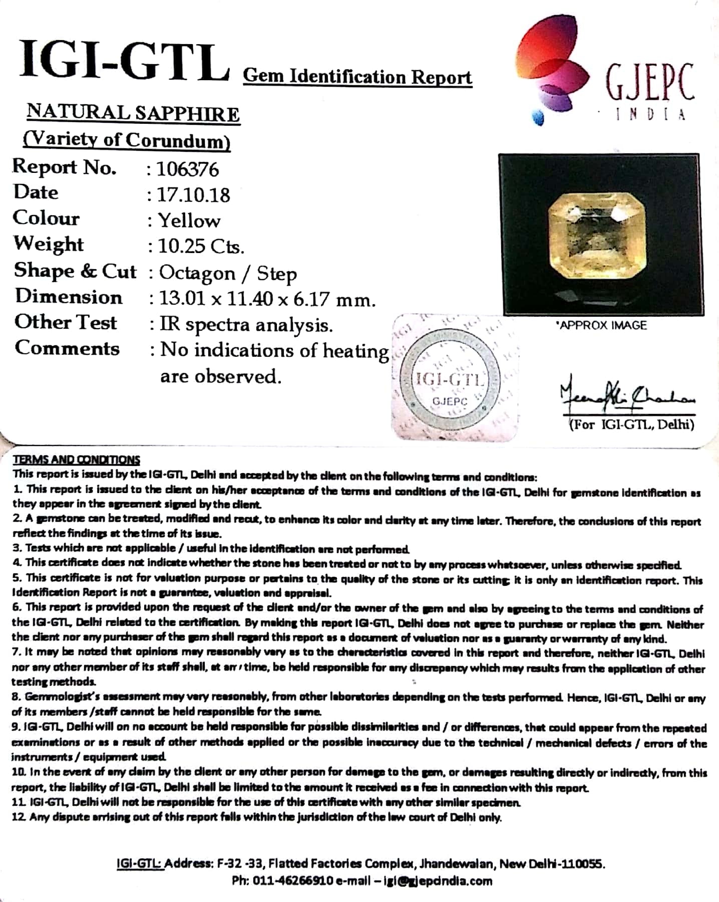 10.25/CT Natural Yellow Sapphire With Govt Lab Certificate-16650