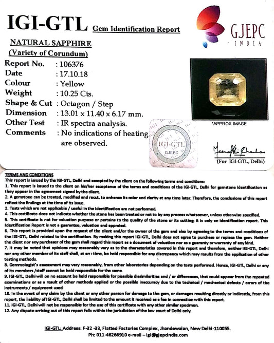 10.25/CT Natural Yellow Sapphire With Govt Lab Certificate-16650