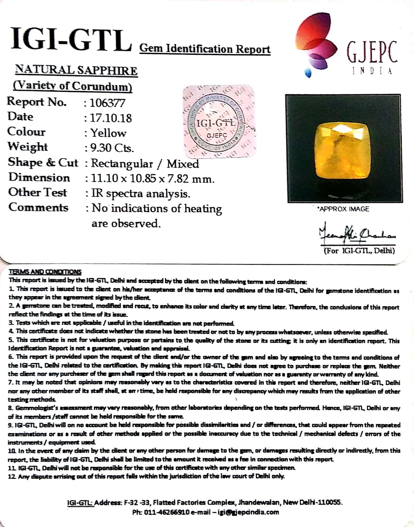 10.33 Ratti Natural Yellow Sapphire With Govt Lab Certificate-(YELSA9T)