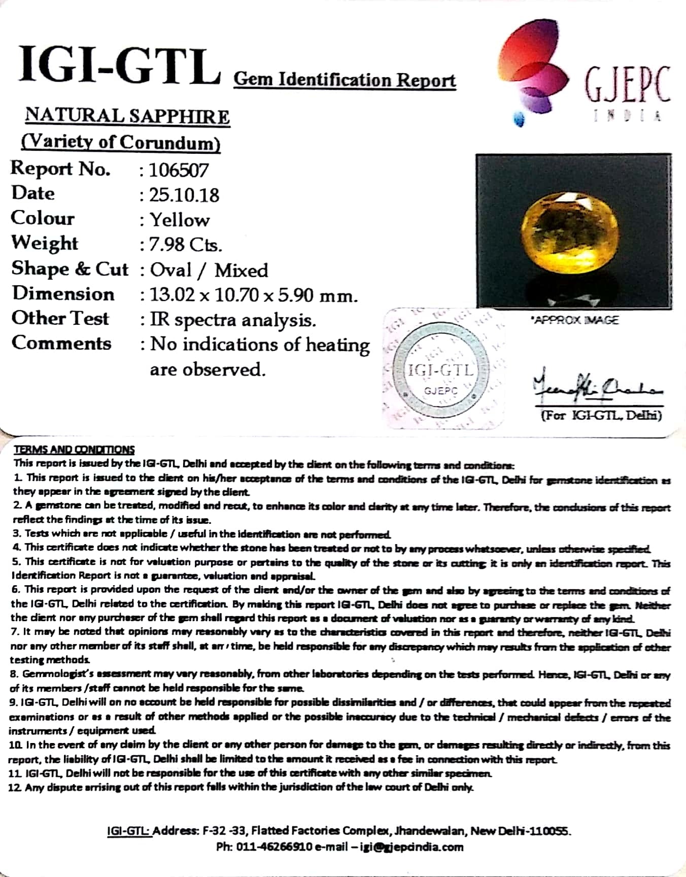 8.87 Ratti Natural Yellow Sapphire With Govt Lab Certificate-(12210)