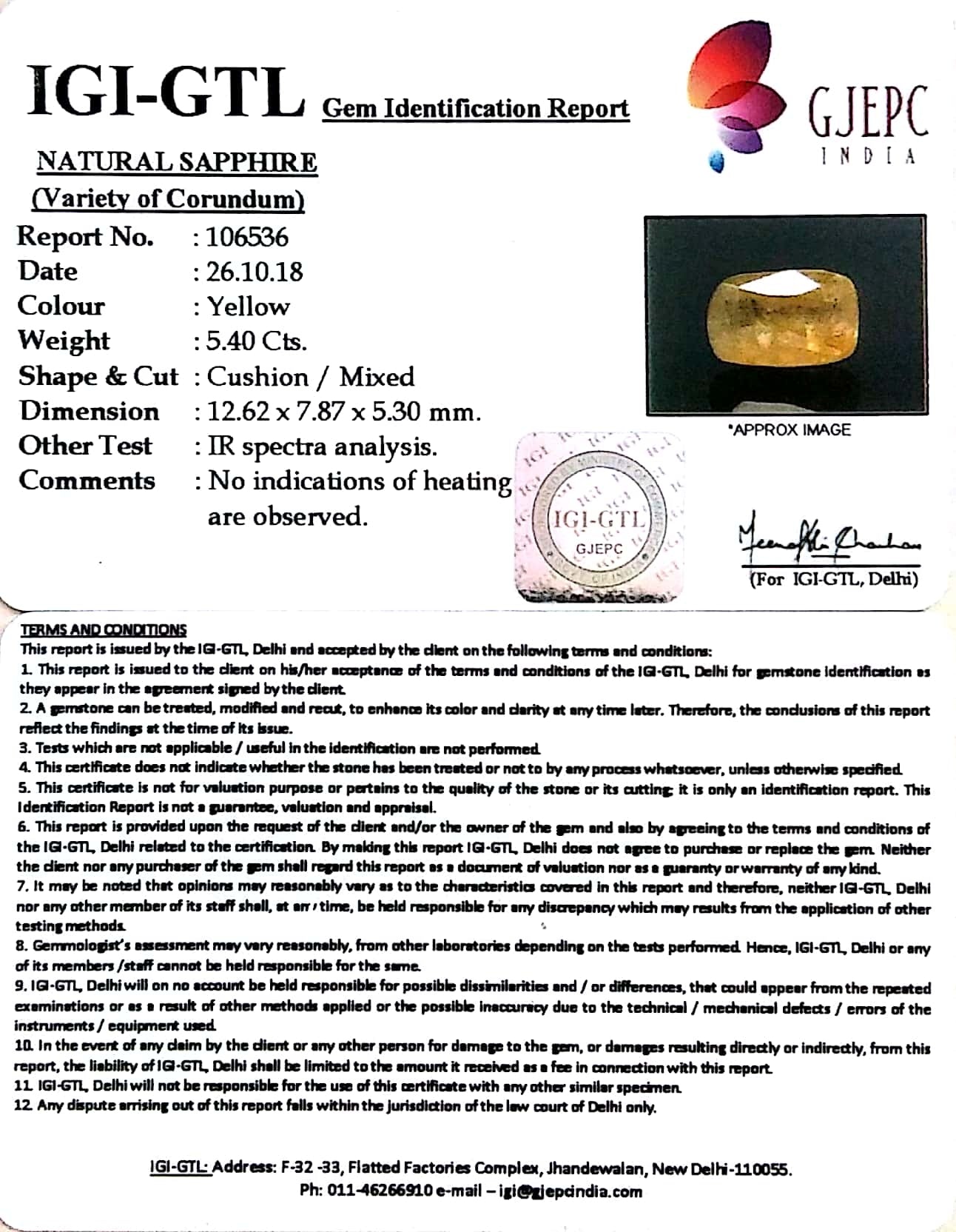 6.00 Ratti Natural Yellow Sapphire With Govt Lab Certificate-(4551)