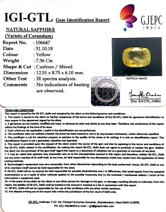 8.18 Ratti Natural Yellow Sapphire With Govt Lab Certificate-(6771)