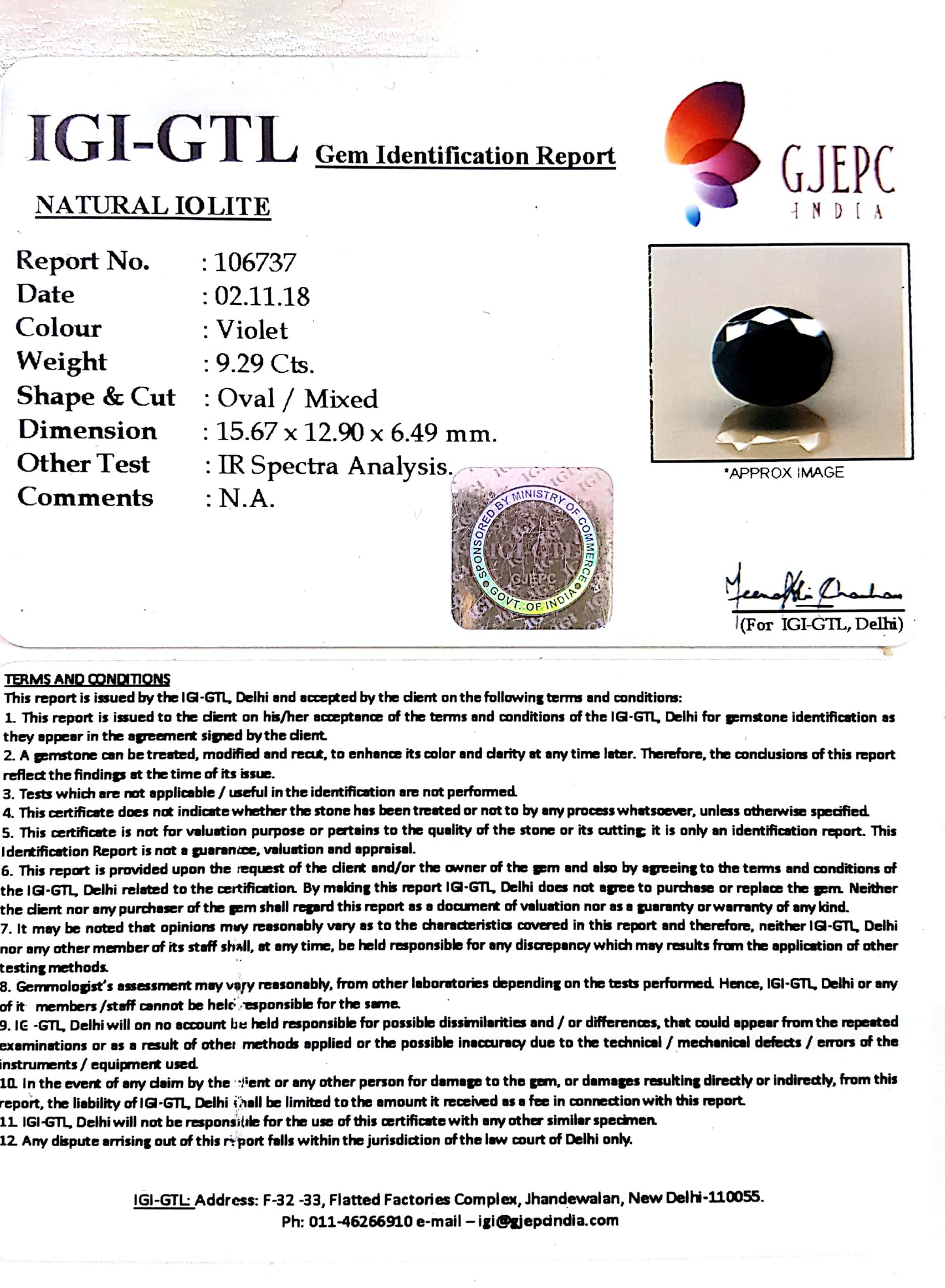 10.32 Ratti Natural Iolite With Govt. Lab Certificate-(1221)