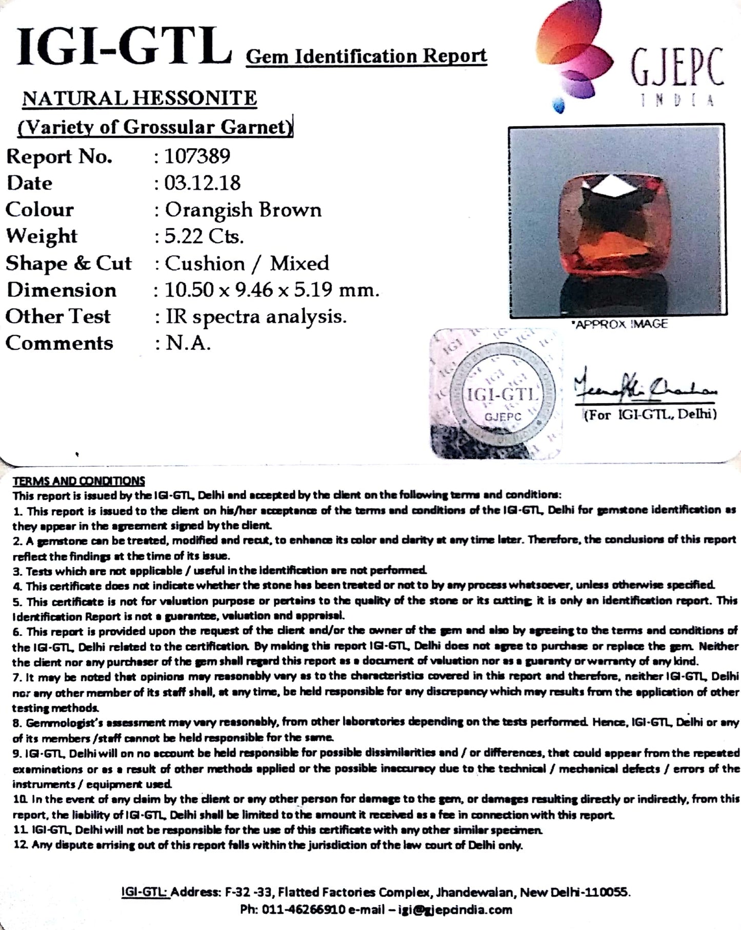 5.80 Ratti Natural Hessonite with Govt. Lab Certificate-(1221)