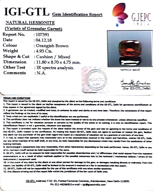 5.48 Ratti Natural Hessonite with Govt. Lab Certificate-(1221)