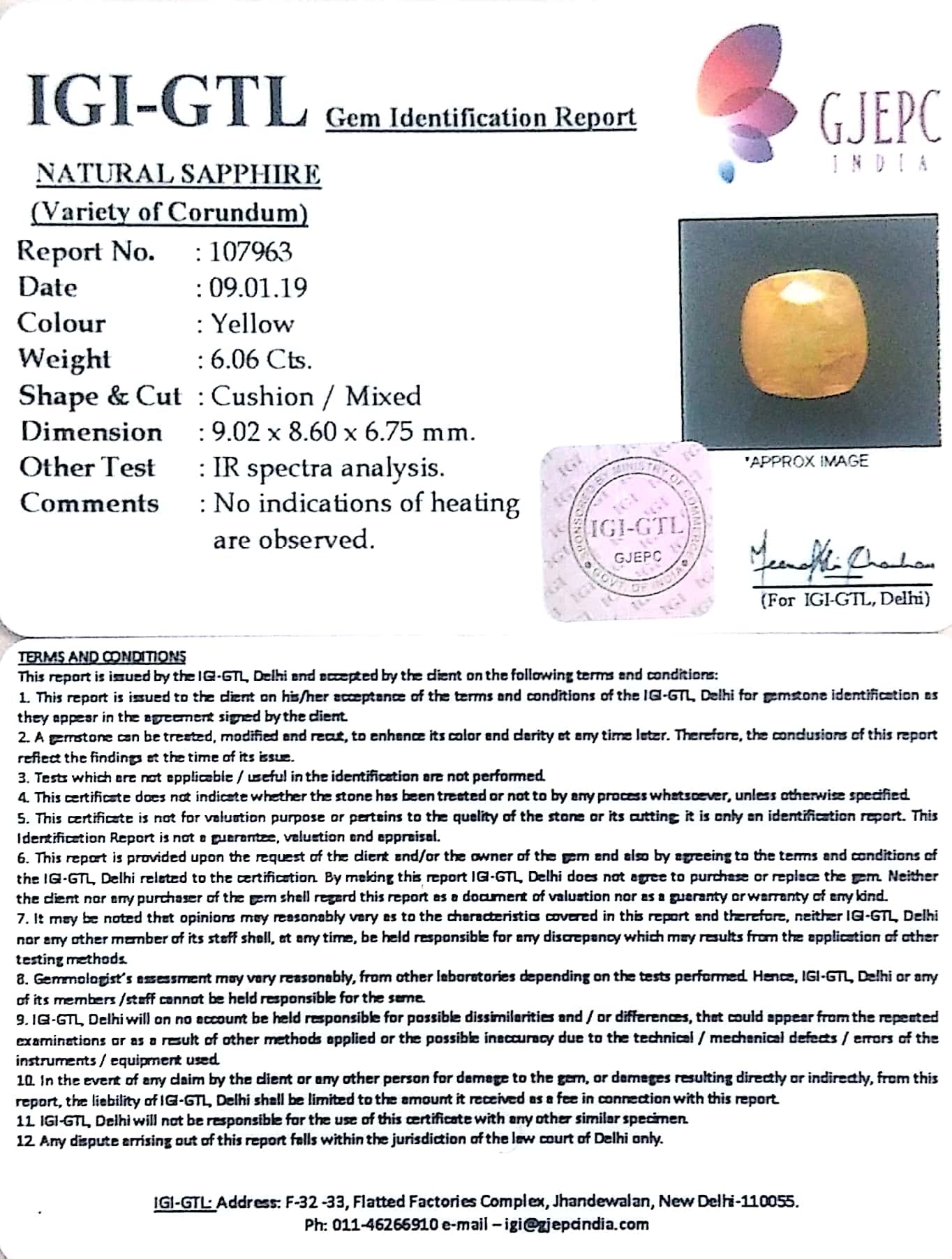 6.73 Ratti  Natural yellow sapphire with Govt Lab Certificate-(4551)