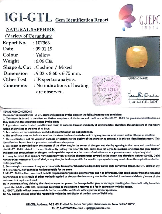 6.73 Ratti  Natural yellow sapphire with Govt Lab Certificate-(4551)