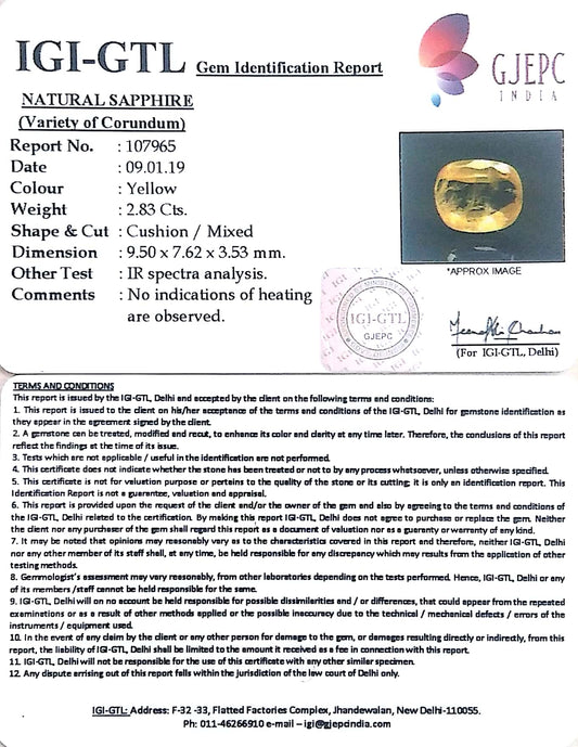 3.14 Ratti  Natural yellow sapphire with Govt Lab Certificate-(6771)