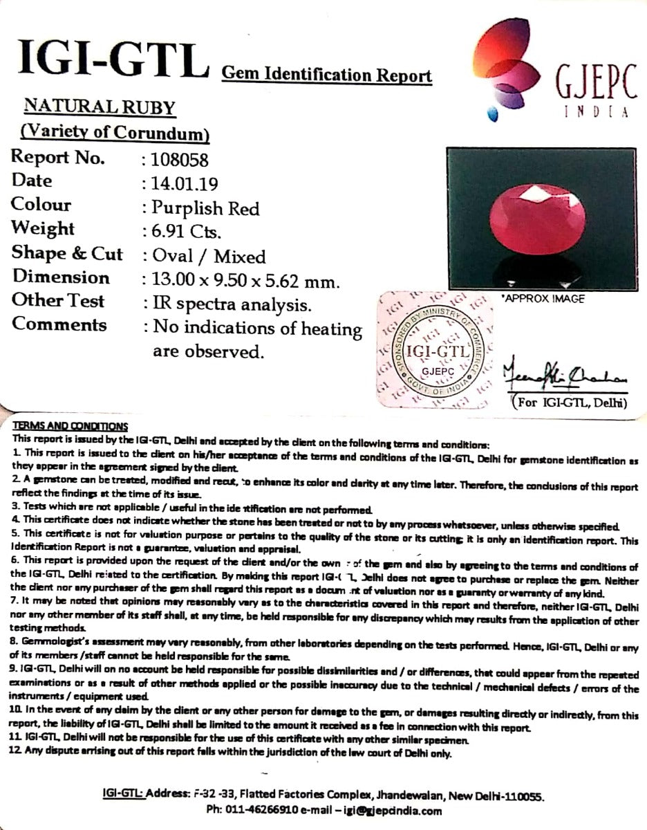 6.91/CT Natural Mozambique Ruby with Govt. Lab Certificate-BLUSA9T