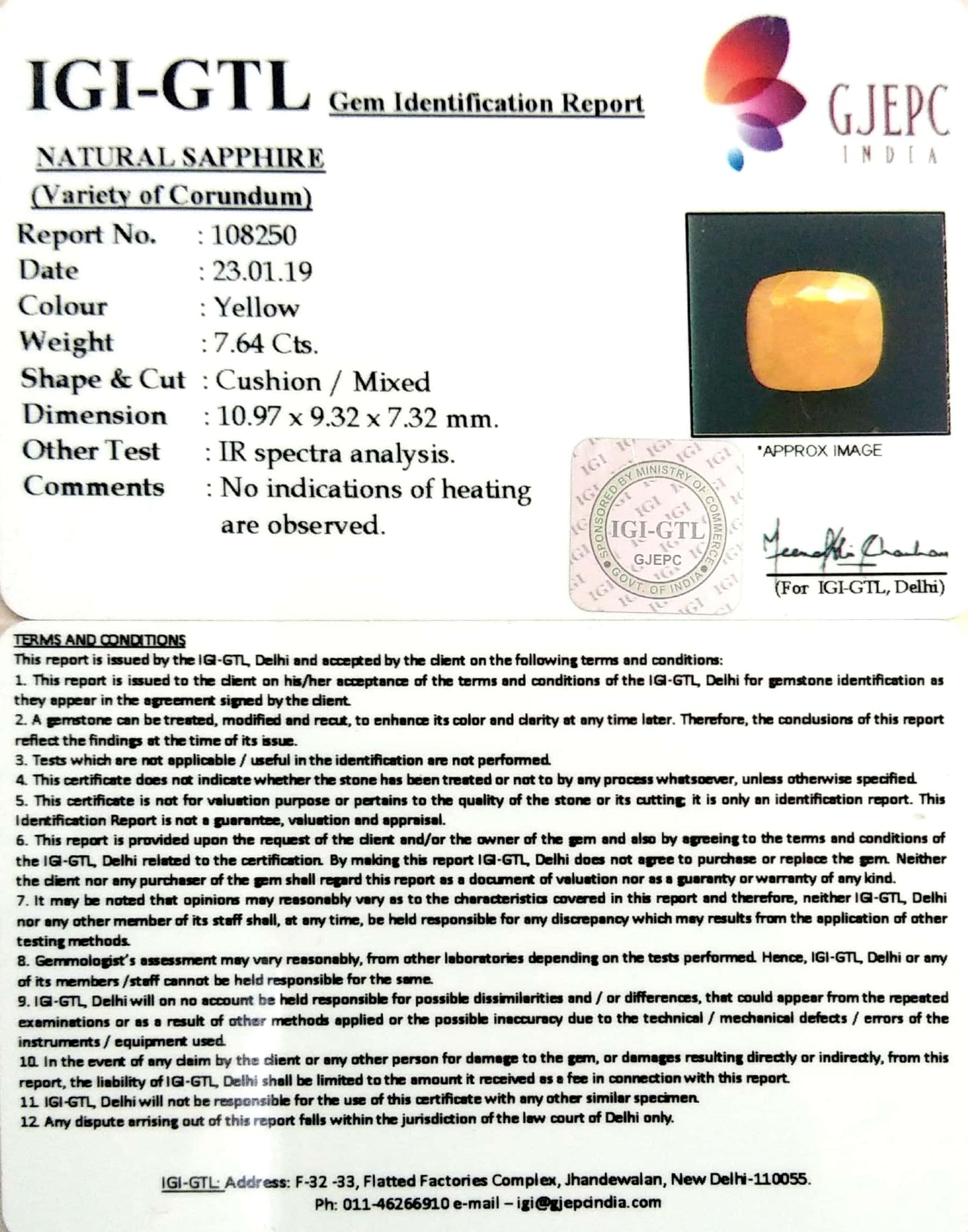 8.49 Ratti Natural Yellow Sapphire with Govt Lab Certificate-(1221)