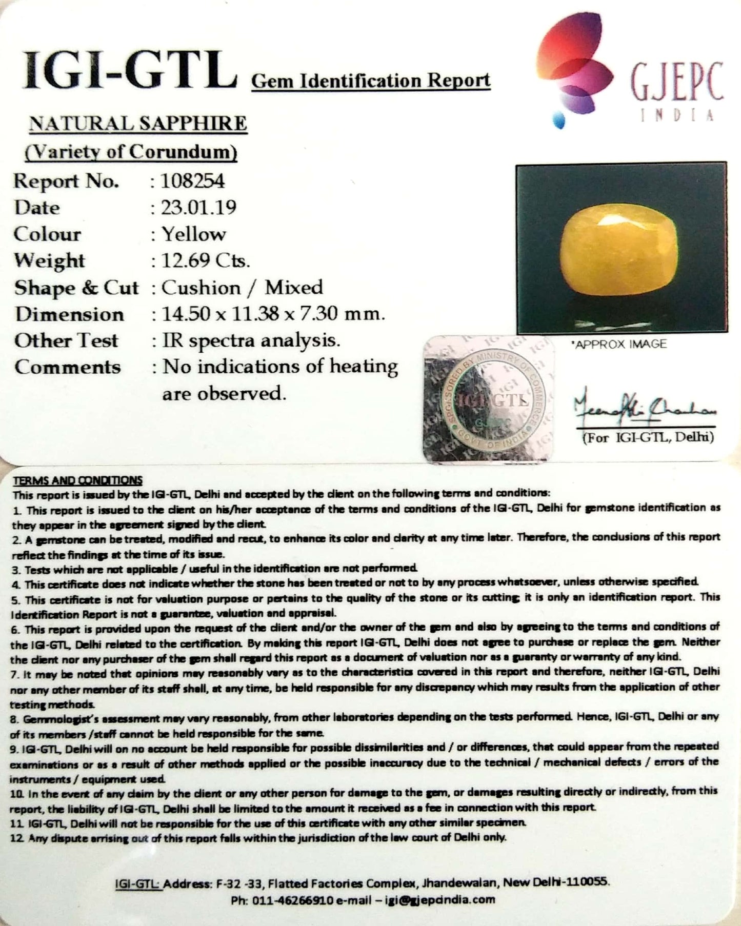 14.10 Ratti Natural Yellow Sapphire with Govt Lab Certificate-(1221)