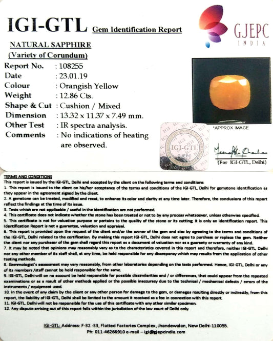 14.29 Ratti Natural Yellow Sapphire with Govt Lab Certificate-(1221)