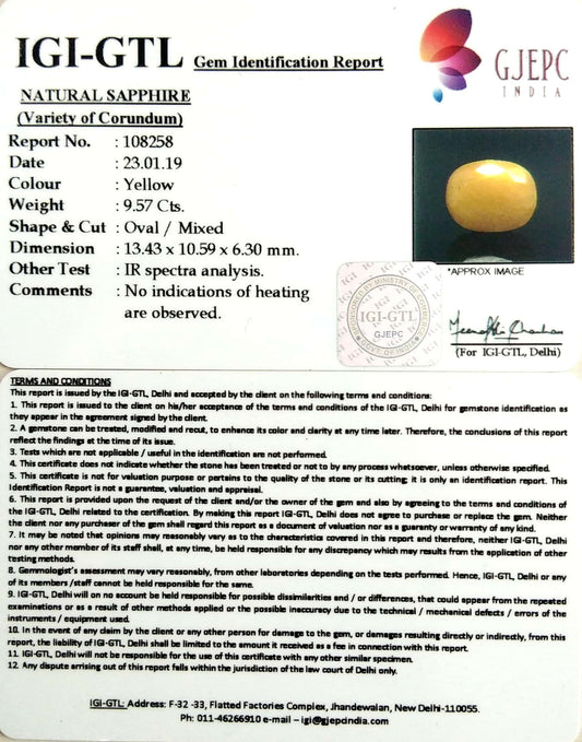 10.63 Ratti Natural Yellow Sapphire with Govt Lab Certificate-(1221)